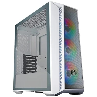 Abbildung von Cooler Master MasterBox 520 Mesh PC Gehäuse Mid Tower ATX Gehäuse, 3 x vorinstallierten Lüftern, mehreren Luftstromkonfigurationen, Frontplatte, TG Seitenwand, inkl. ARGB Controller Weiß