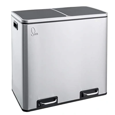 Abbildung von SVITA TM2X24 Treteimer 48 Liter Abfalleimer Mülleimer Design Mülltrennung Papierkorb Küchen Ordnung herausnehmbare Inneneimer mit Henkel Deckel Schließdämpfer Trennsystem Edelstahl Silber