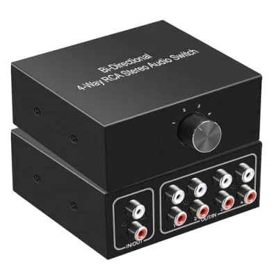 Abbildung von UNSTINCER Cinch RCA L/R Audio Switch 4(1) In 1(4) Out, Analog Passiv Stereo Aux Umschalter, Bidirektional Manuell Sound Selector Schalter Splitter Box für Phono Kopfhörer Amplifier PC Lautsprecher