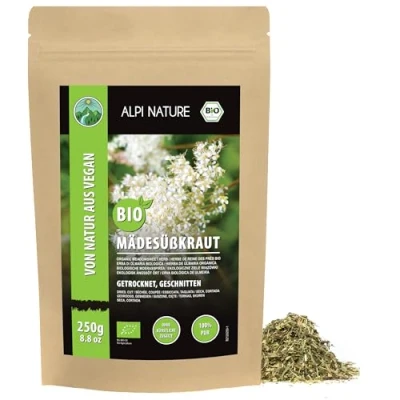 Abbildung von Bio Mädesüßkraut getrocknet (250g), geschnitten, Mädesüß Kraut aus Wildsammlung, Mädesüßtee 100% natürlich, ohne Zusätze, Tee