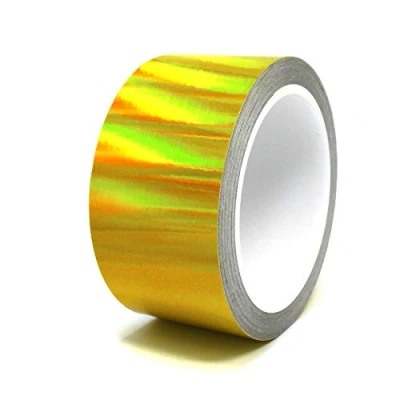 Abbildung von (1,39/m) 10 Meter Hologramm Zierstreifen Basteln Möbel Auto Motorrad Modellbau Deko Dekorstreifen Klebestreifen selbstklebend DIY (Hologramm Gelb, 30mm Breite)