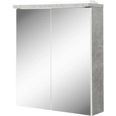 Abbildung von Stella Trading Spiegelschrank Bad mit LED Beleuchtung in Beton Optik, Weiß Moderner Badezimmerspiegel Schrank viel Stauraum 60 x 68 20 cm (B/H/T)