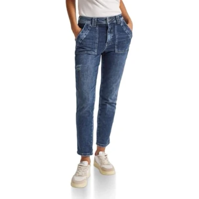Abbildung von STREET ONE Damen 3716545 Cargo Jeans im Loose Fit, Dark Blue Authentic Washed, 27W x 28L