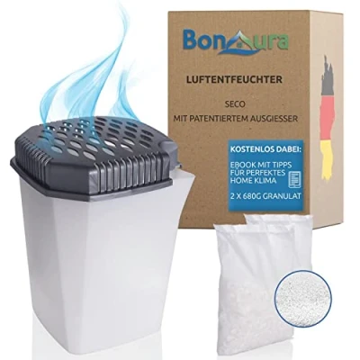 Abbildung von Bestlivings Luftentfeuchter Entfeuchter mit Ausgießer, für 55 m3 Räume, Tank 0,50 l, Raumentfeuchter inkl. 2x 680gr Granulat Raum