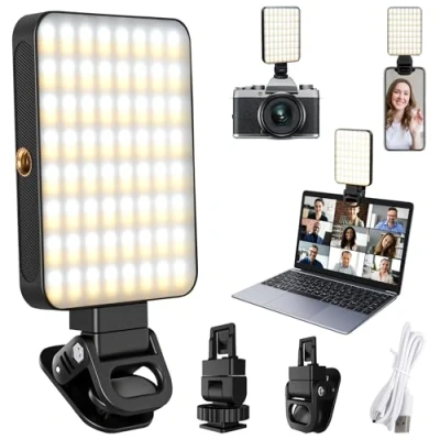 Abbildung von Selfie Licht mit 128 LED Lampenperlen Handylicht 3000 6500K Videolicht 3 Lichtmodi und 10 Stufiges Dimmbares CRI 95+ Klammer für Webcam Live Streaming Phone Laptop
