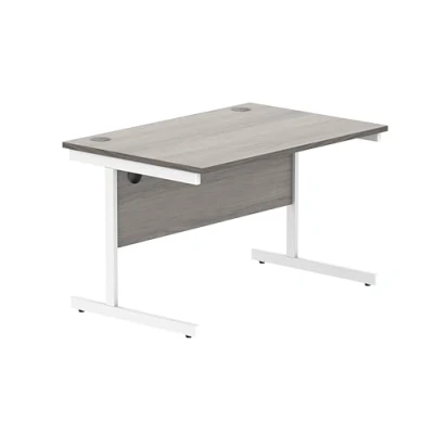 Abbildung von office hippo Essentials Rechteckiger Schreibtisch Computer Arbeitsplatz, Heimbürotisch mit Kabelanschluss Management, 120 x 80 cm, Graue Alaska Eiche