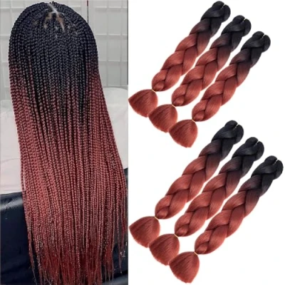Abbildung von Braids Extensions, Kunsthaar zum Einflechten 6 Packs ombre braiding hair kanekalon haare Jumbo Zöpfe Haar Flechten Haarverlängerungen (Schwarz bis Auburn)