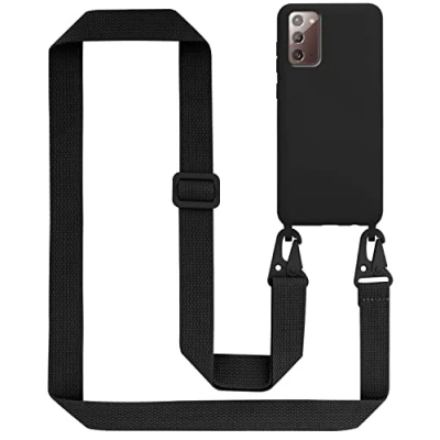 Abbildung von Cadorabo Handykette kompatibel mit Samsung Galaxy NOTE 20 Schutzhülle TPU Liquid Silikon Case Necklace verstellbarem Band Kordel Etui Rundumschutz Hülle für in Schwarz