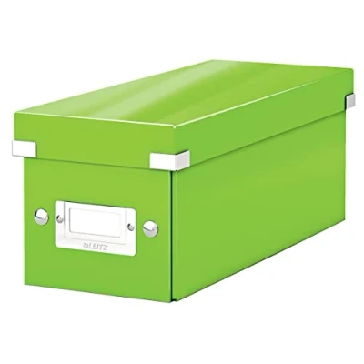 Abbildung von Leitz Click &amp; Store schmale Aufbewahrungsbox, CD Aufbewahrung, Ideal als Geschenkbox mit Deckel, Stapelbox Druckknöpfen aus hochwertiger Hartpappe laminierter Oberfläche, Grün, 60410054