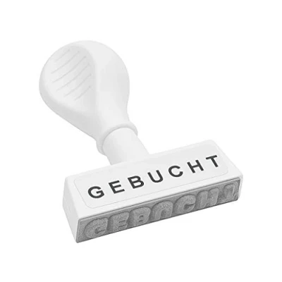 Abbildung von Wedo 19312 Lagertext Stempel Gebucht, Kunststoff, Abdruckbreite 45 mm, Schrifthöhe 5, mm ergonomischer Griff, weiß