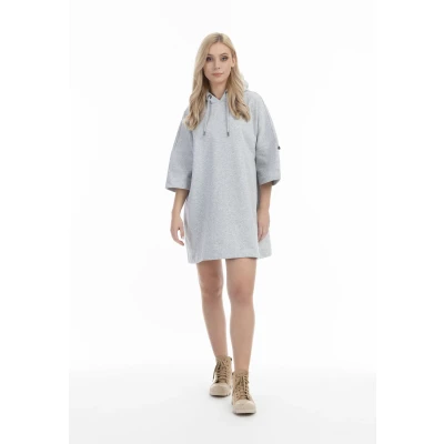 Abbildung von DREIMASTER Vintage Damen Sweatshirt Kleid in Übergröße S / Hellgrau Melange 60% Baumwolle 40% Polyester