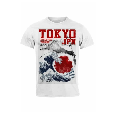 Abbildung von Neverless Tokyo Japan Style FUJI Welle BIG WAFE Fashion STR Tshirt print, Herren, Größe: XS, Weiß