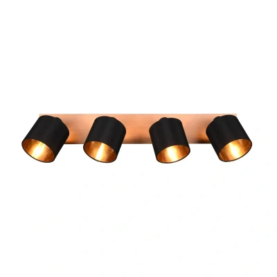 Abbildung von TRIO Leuchten Deckenstrahler Tommy, ohne Leuchtmittel, warmweiß kaltweiß, 4er Spot Holzoptik schwenkbar Stoffschirm schwarz+gold, exkl 4xE14 28W