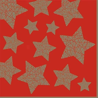 Abbildung von linoows 20 Servietten Weihnachten glänzende goldene Sterne auf Rot 33x33 cm.