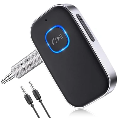 Abbildung von Glangeh Bluetooth Adapter Auto, Upgraded 5.0 Lärmminderung 3,5mm aux Adapter, 16H Standby für Auto Audio System, Kopfhörer, Speaker, Stereo Endstufen