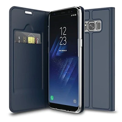 Abbildung von Verco Handyhülle für Galaxy S8, Premium Handy Flip Cover Samsung S8 Hülle [integr. Magnet] Book Case PU Leder Tasche, Blau