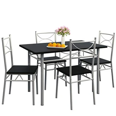 Abbildung von Casaria® Esstisch mit 4 Stühlen Holz 5 TLG Set Metall 110x70cm Industrial Esszimmer Küche Stühle Tisch Möbel Essgruppe Sitzgruppe Paul Schwarz