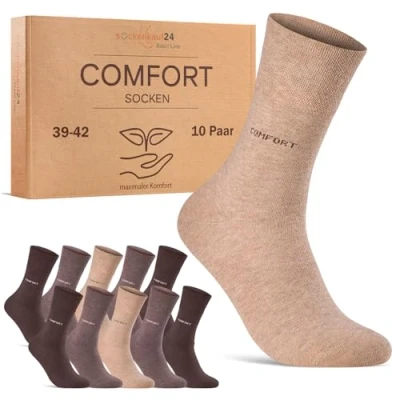 Abbildung von Comfort Socken ohne Gummibund &amp; Naht für Damen Herren (10 Paar) Gesundheitssocken Gummi mit Komfortbund 70209T (Beige Braun 39 42)