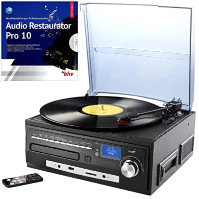 Abbildung von auvisio Kompakt Plattenspieler: Stereoanlage &amp; Digitalisierer mit DAB Digitalradio Software (Schallplattendigitalisierer, Plattenspieler CD, Kassettenrekorder)