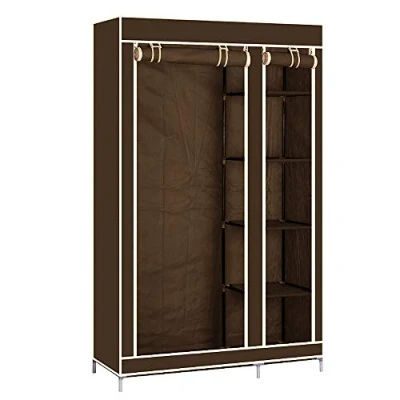 Abbildung von homewell Kleiderschrank, Faltschrank, Stoffschrank, Faltbare Garderobe mit 1 Kleiderstange, 110 x 45 x178 cm, Zwei Türen, fünf Schuhregale,Braun