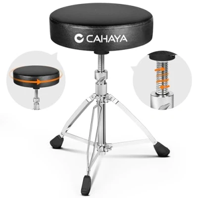 Abbildung von CAHAYA Verstärkt Vergrößert Schlagzeughocker: 8cm Extra Dick Gepolsterter Drum Hocker 35cm Erweitern Durchmesser Höhenverstellbar von 48 64cm Trommelhocker Tragfähigkeit bis zu 200kg