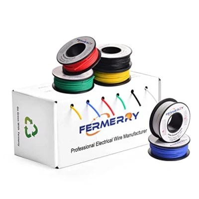 Abbildung von 22 AWG Solid Core Wire Kit PVC beschichtet 6 Farben 7,62 Meter oder 25ft jede Spule Gauge verzinnt Kupfer Jumper Hook up Drähte von Fermerry