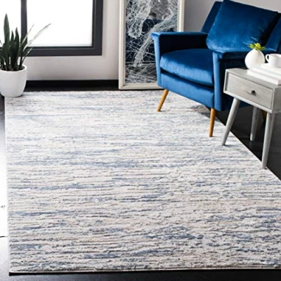 Abbildung von SAFAVIEH Modern Teppich für Wohnzimmer, Esszimmer, Schlafzimmer Amelia Collection, Kurzer Flor, Elfenbein und Blau, 91 X cm