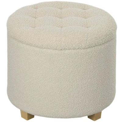 Abbildung von HOMCOM Sitzbank mit Stauraum, Polsterbank Deckel, Bettbank Kaschmiroptik, für Flur Schlafzimmer Wohnzimmer, Holzrahmen Ø45 x 41 cm Cremeweiß
