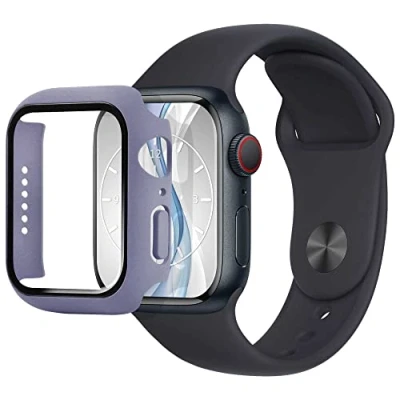 Abbildung von mtb more energy Hülle kompatibel mit Apple Watch 9, 8, 7 (41mm) Lavendel blau integrierter Displayschutz aus gehärtetem Glas Rundum Schutz Bumper Gehäuse Schutzhülle Tempered Glass