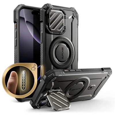 Abbildung von SupCase für iPhone 16 Pro Hülle mit Kameraschutz [Kompatibel MagSafe] Dünne Handyhülle Bumper Case Magnetische Schutzhülle Ständer [UB Mag XT] 6.3&#039;&#039; 2024 (Dunkel)