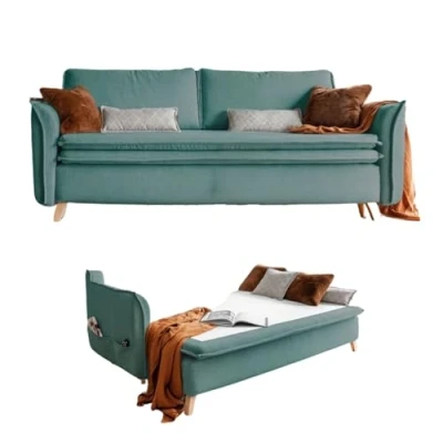 Abbildung von Schlafsofa mit Bettkasten, Dauerschläfer Big Sofa Schlaffunktion und Matratze Sofabett Schlafcouch Bettkasten Ausziehbar Pastellblau