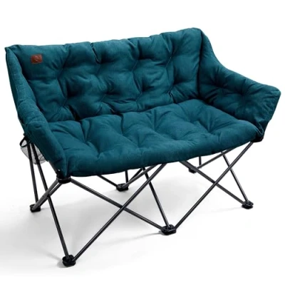 Abbildung von EVER ADVANCED Campingstuhl Klappbar für 2 Personen Faltsofa 320KG Belastbar, Luxus Klappstuhl XXL Sitzer, Campingsofa Dick Gepolstert Hohe Lehne Extra Lang Outdoor Garten Balkon Indoor,Grün