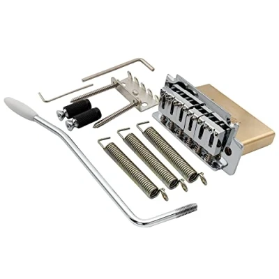 Abbildung von Musiclily Pro 52,5mm Moderne 2 Point Tremolo Steg Bridge 40mm Solide Messing Block für Squier Strat Style E Gitarre, Chrom