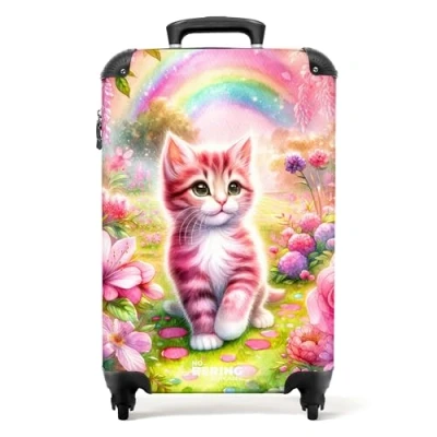 Abbildung von NoBoringSuitcases.com© Kinderkoffer rosa und weißes Kätzchen umgeben von Blumen 55x35x20cm, 4 Rollen, Handgepäck Koffer, Kinderkoffer, Mädchen