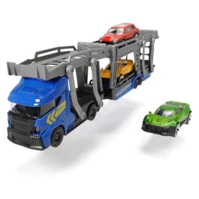 Abbildung von Dickie Toys 203745008 Car Carrier, Autotransporter für 3 Autos, inkl. Spielzeugautos, 2 verschiedene Ausführungen, Länge 28 cm, Kinder ab Jahren