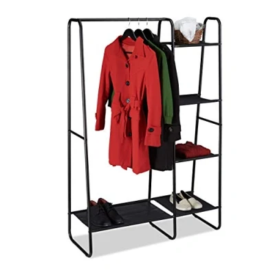 Abbildung von Relaxdays Kleiderständer, 5 Ablagen, Kleiderstange, Garderobenständer für Flur und Zimmer, HxBxT 150x100x40 cm, schwarz