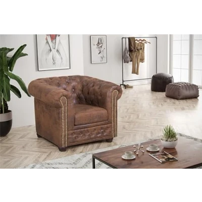 Abbildung von Kuechen preisbombe Chesterfield Sessel 1 Sitzer in Mikrofaser Vintage braun Couch Polstersofa Sofa