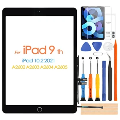 Abbildung von Touchscreen für iPad 9 2021 9th Generation, Digitizer 10.2 A2602 A2603 A2604 A2605, Front mit Homebutton, inklusive Reparaturwerkzeuge (Schwarz)