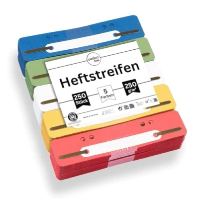 Abbildung von perfect line 250 Heftstreifen Pappe, Aktendulli aus recycling Karton, 5 Farben, Abheftstreifen made in Germany, Heftlaschen Blauer Engel zertifiziert