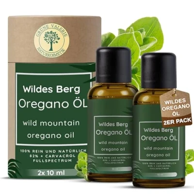 Abbildung von Wildes Berg Oregano Öl 100% Naturrein 82% + Carvacrol 2 x10 ML (20 ML) = 820 Tropfen Naturwild aus Griechenland Laborgeprüft