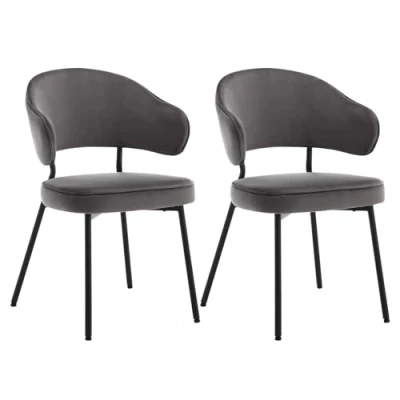 Abbildung von WOLTU 2er Set Esszimmerstühle, Küchenstuhl, Polsterstuhl, Loungesessel, Wohnzimmerstuhl, Design Stuhl, mit Rückenlehne Armlehnen Metallbeinen, gepolstert, Samt, Dunkelgrau, BH389dgr 2