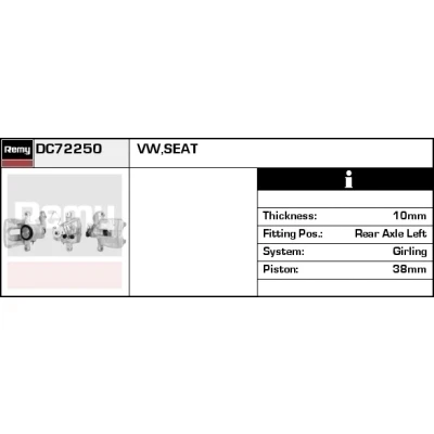 Abbildung von DELCO Remy DC72250 Bremssattel Stahlguss Remanufactured VOLKSWAGEN: GOLF 3, Passat B3/B4 Variant, Corrado, SEAT: Ibiza 2, Cordoba I Limousine