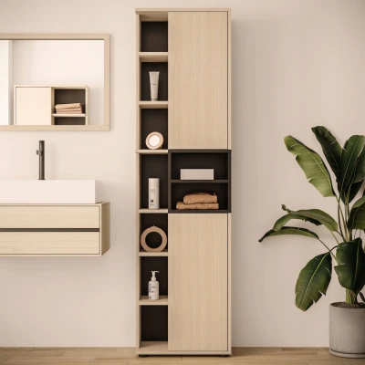 Abbildung von TemaHome Hochschrank &quot;Kube Badschrank, Aufbewahrung, Platzsparend, Höhe 182 cm&quot;, mit offenen Fächern und 2 Türen