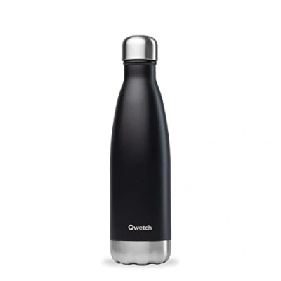 Abbildung von Qwetch Schwarz 500ml Isothermische Flasche Inox Trinkflasche 24h Kalt und 12h Warm Wasserdicht, BPA frei &amp; wiederverwendbar für Sport, Reise, Büro, Wandern