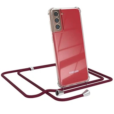 Abbildung von EAZY CASE Handykette kompatibel mit Samsung Galaxy S21 Plus 5G Handyhülle Umhängeband, Handykordel Schutzhülle, Silikonhülle, Hülle Band, Stylische Kette für Smartphone, Burgunder Rot