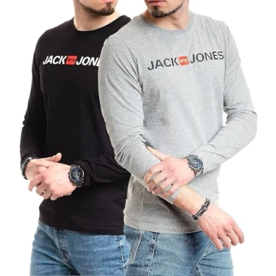 Abbildung von JACK &amp; JONES Herren Langarmshirt aus Baumwolle Longsleeve Männer (LS Corp L.Grey+Corp Black) M