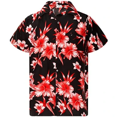 Abbildung von King Kameha Funky Hawaiihemd, Herren, Kurzarm, Mono Flowers, Schwarz Rot, XL
