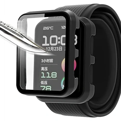 Abbildung von Msiall Mit Gehärtetes Glas Displayschutz Schutzhülle Kompatibel für Huawei Watch D,Hard PC Rundum Ultradünne Blasenfreie Gegen Kratzer Schwarz [2 Stück]