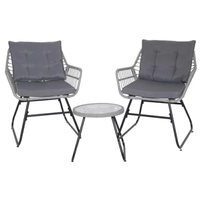 Abbildung von SVITA Amalfi Rattan Sitzgruppe Outdoor Gartenlounge 2 Personen Balkonset 3 TLG. Gartenmöbel Set inkl. Kissen Bistroset Polyrattan Hellgrau