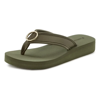 Abbildung von Lascana Strand Pantolette flach, Damen, Größe: 35, Oliv Schuhe